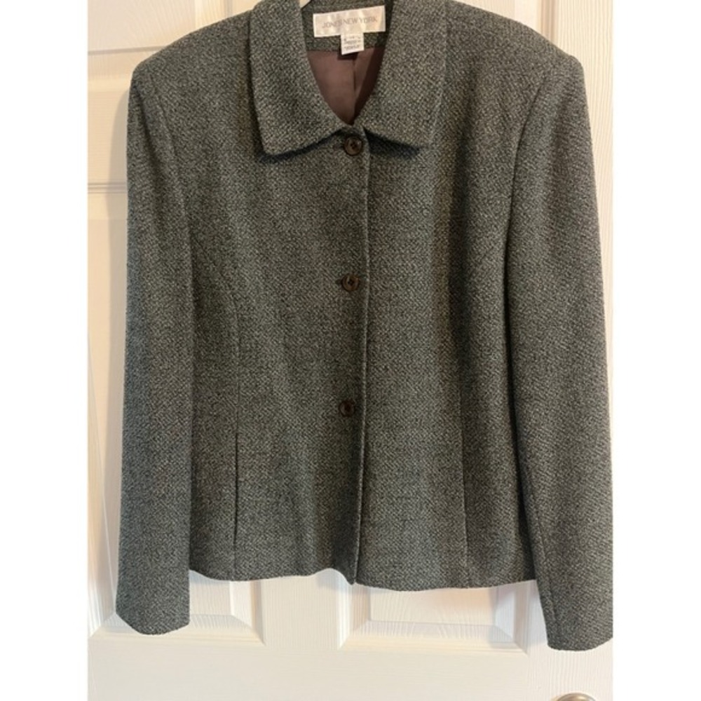 Jones New York Blazer Jacket Womens Classic Gray Tweed Career Business Size 14